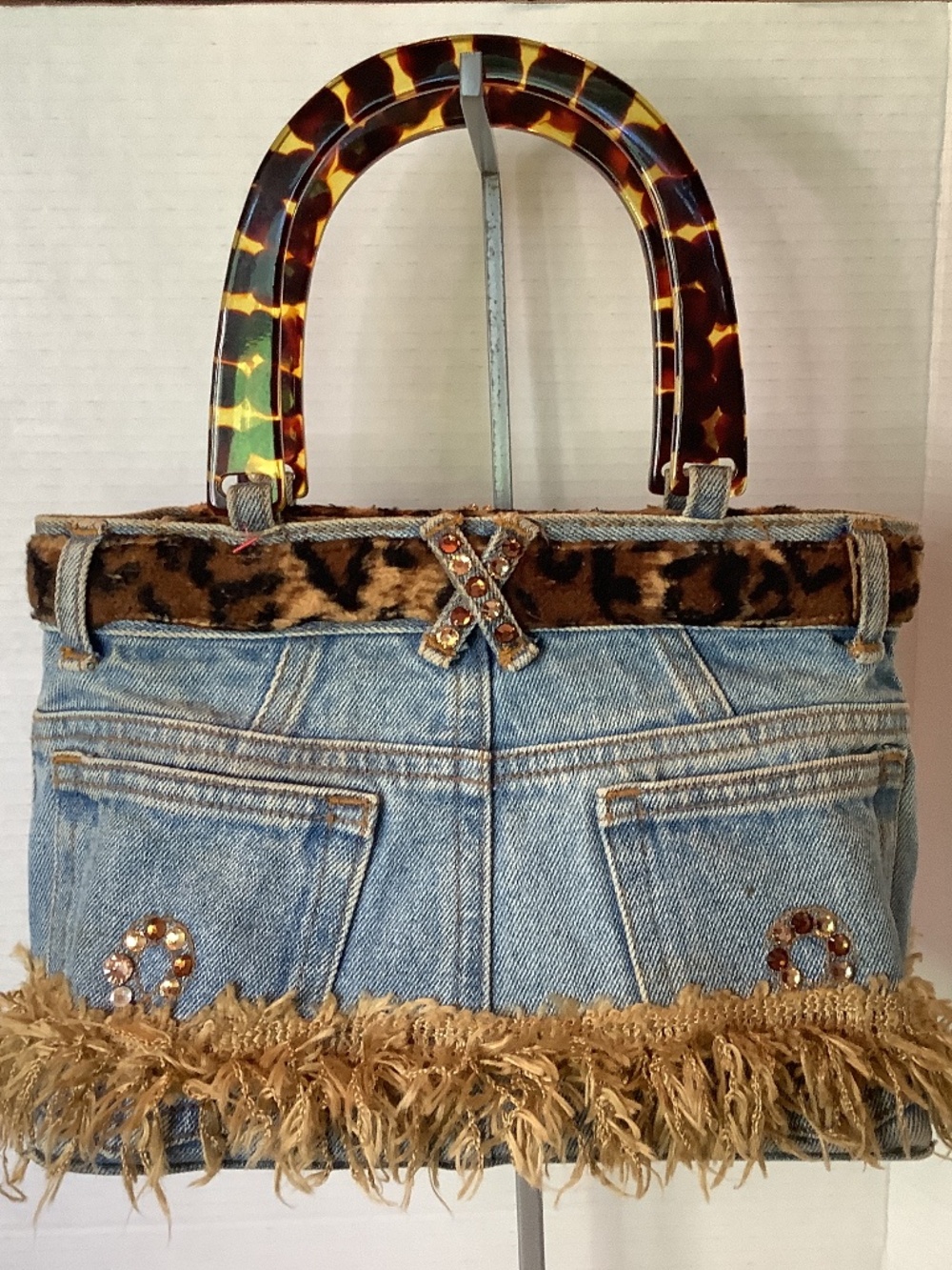 EUC Boutique blue jean denim hand purse bling animal - Picture 5 of 12